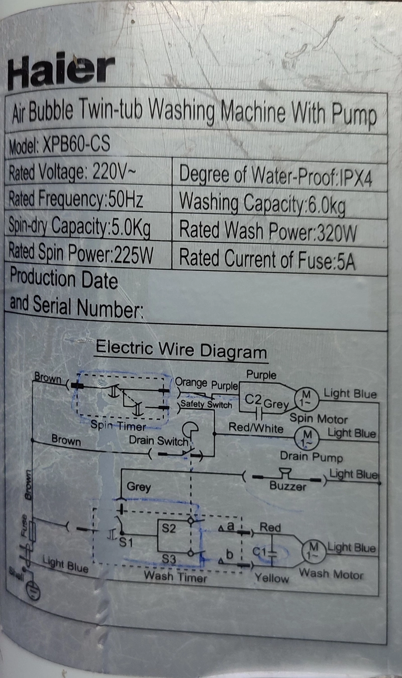 نقشه سیم کشی لباسشویی دوقلو حایر